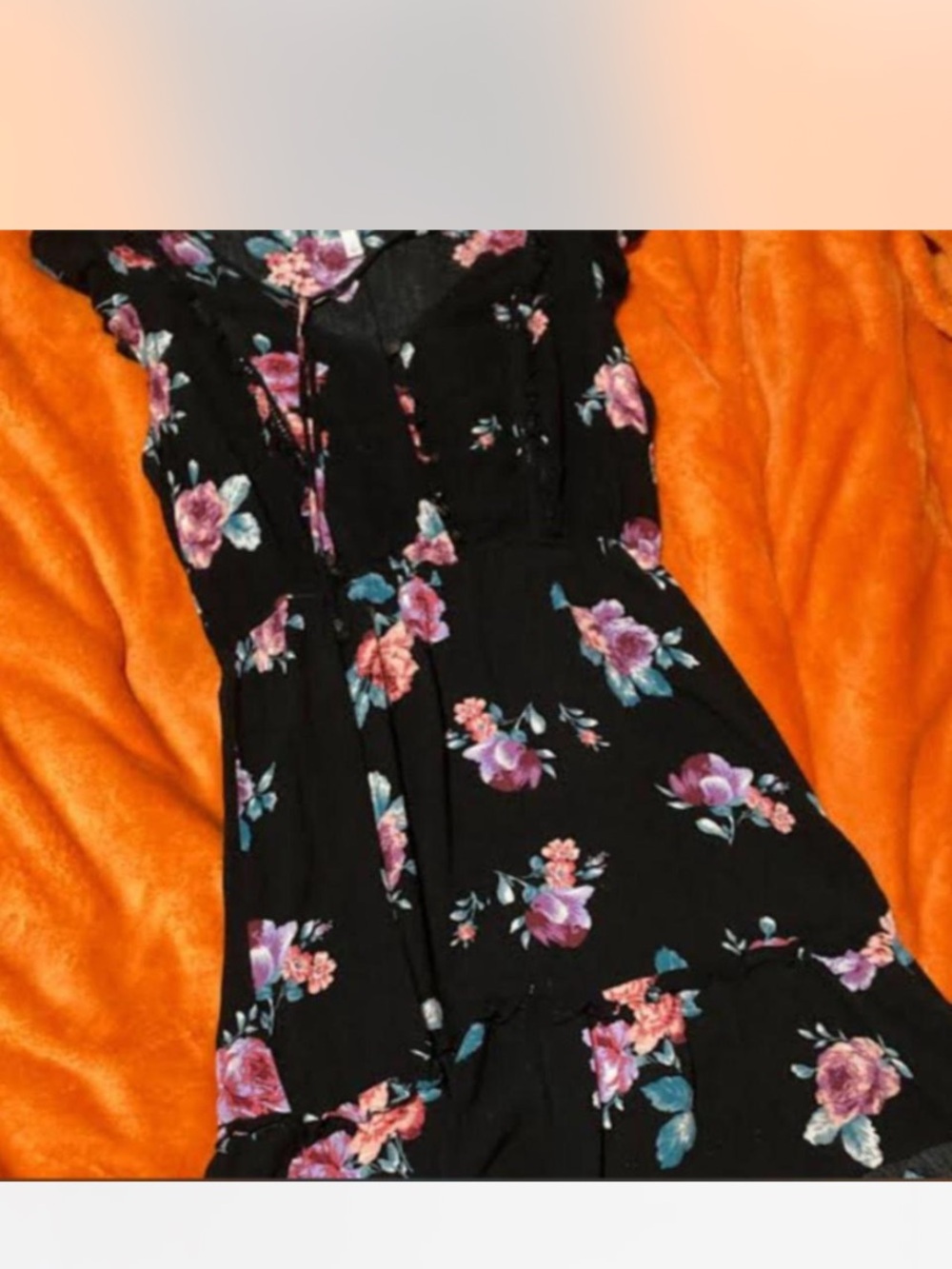 Xhilaration Black Floral Wide-Leg Jumpsuit with Purple and Pink Blooms